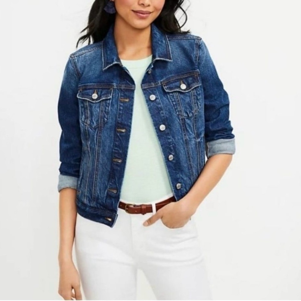Loft Blue Denim Jacket with Copper Buttons size small EUC